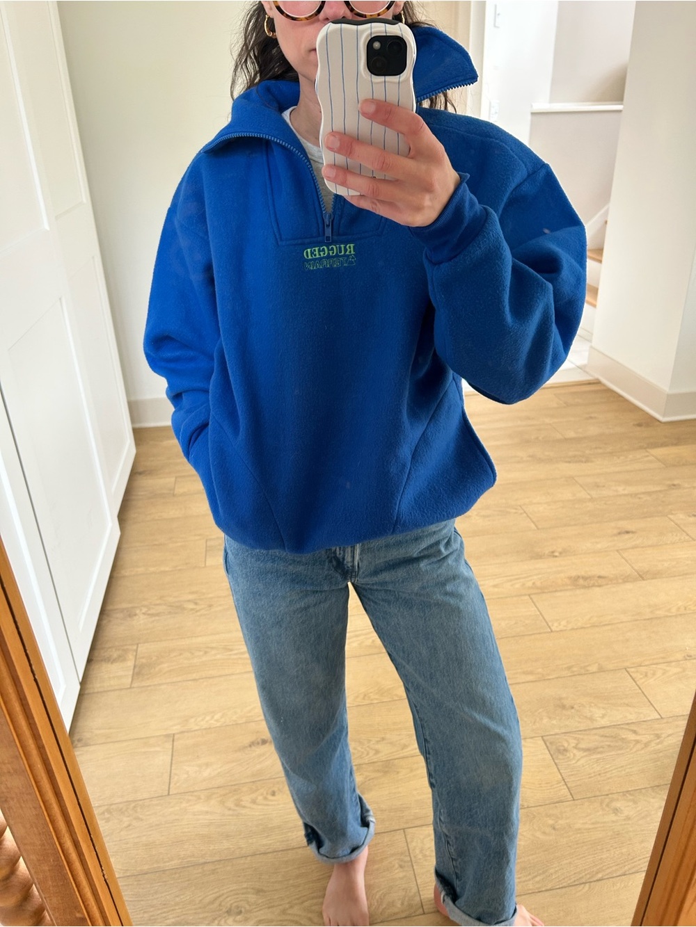 Vintage Royal Blue Half-Zip Fleece Pullover